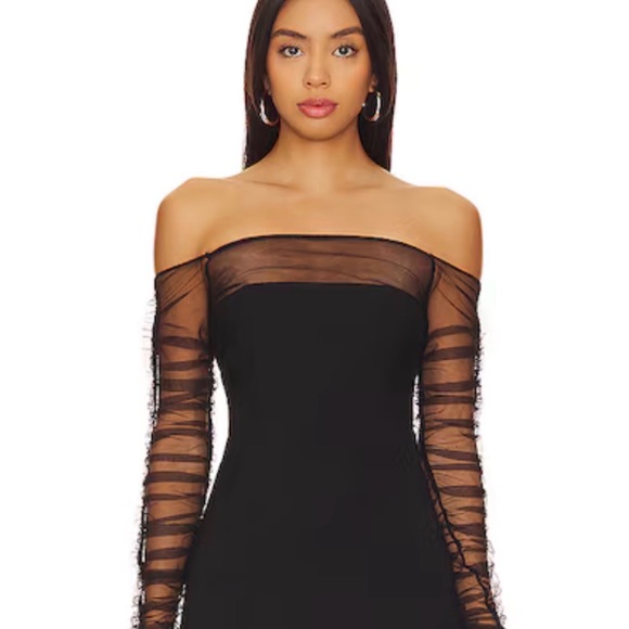 Camila Coelho Black Ruffled Long Sleeve Dress